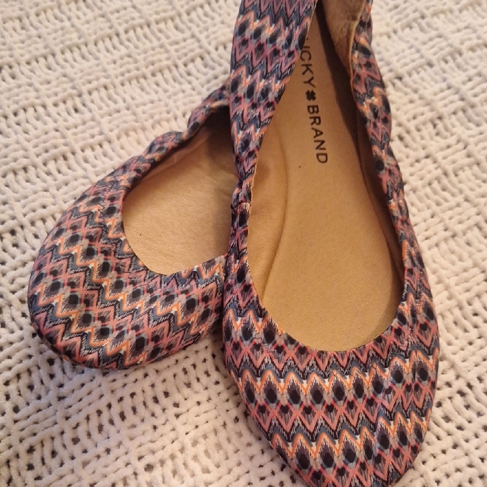 Lucky Brand Women's Zigzag Pattern Flats - Pink/Orange/Blue/Black Size 7